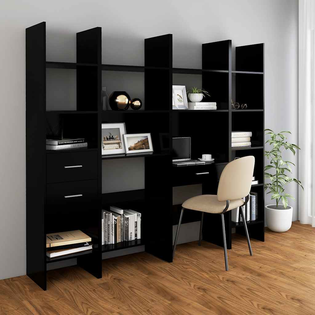 Bibliothèque Noir 60x35x180 cm Bois d’ingénierie - XIOS