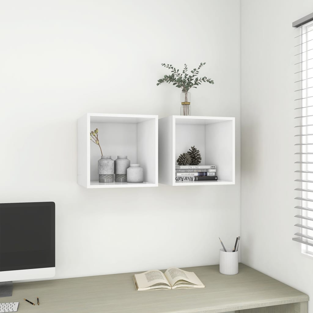 Armoires murales 2 pcs Blanc 37x37x37 cm Bois d’ingénierie Étagères murales & corniches vidaXL