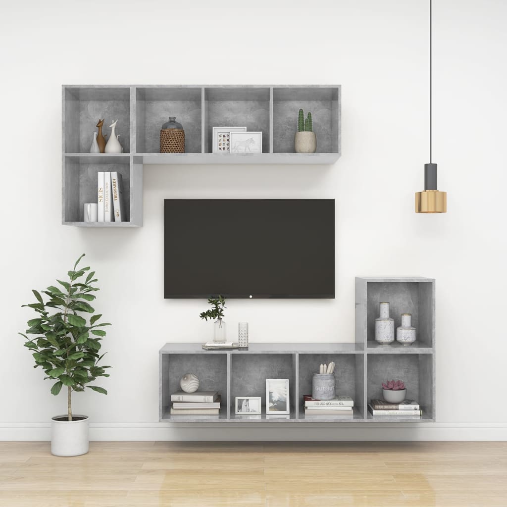 Meuble TV mural Gris béton 37x37x72 cm Bois d’ingénierie - XIOS
