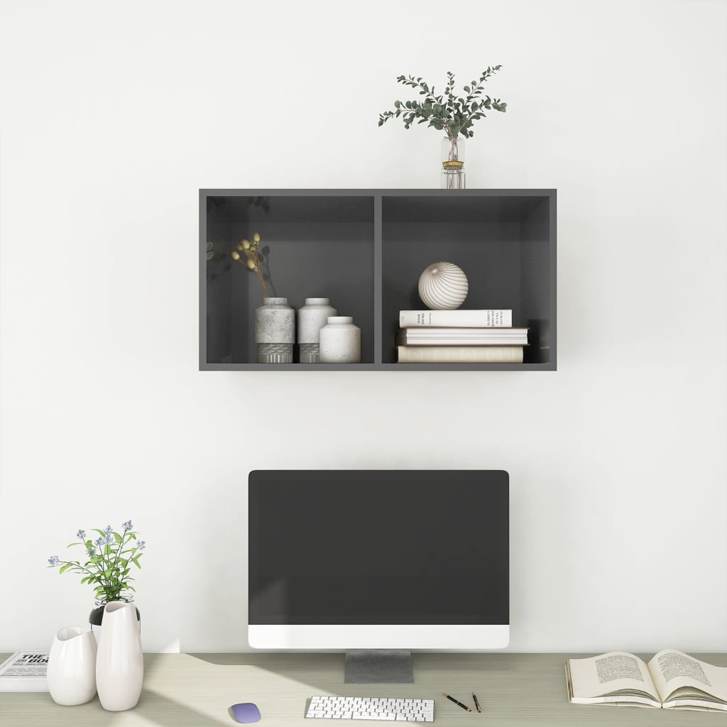 Meuble TV mural Gris brillant 37x37x72 cm Bois d’ingénierie - XIOS