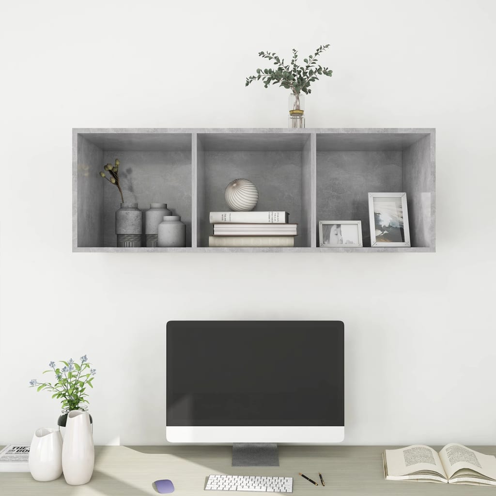 Meuble TV mural Gris béton 37x37x107 cm Bois d’ingénierie - XIOS