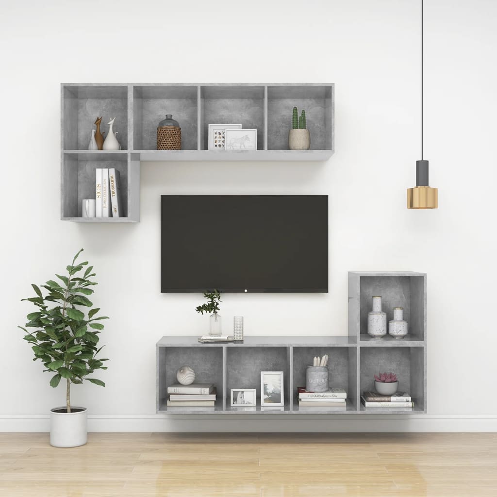 Meuble TV mural Gris béton 37x37x107 cm Bois d’ingénierie - XIOS