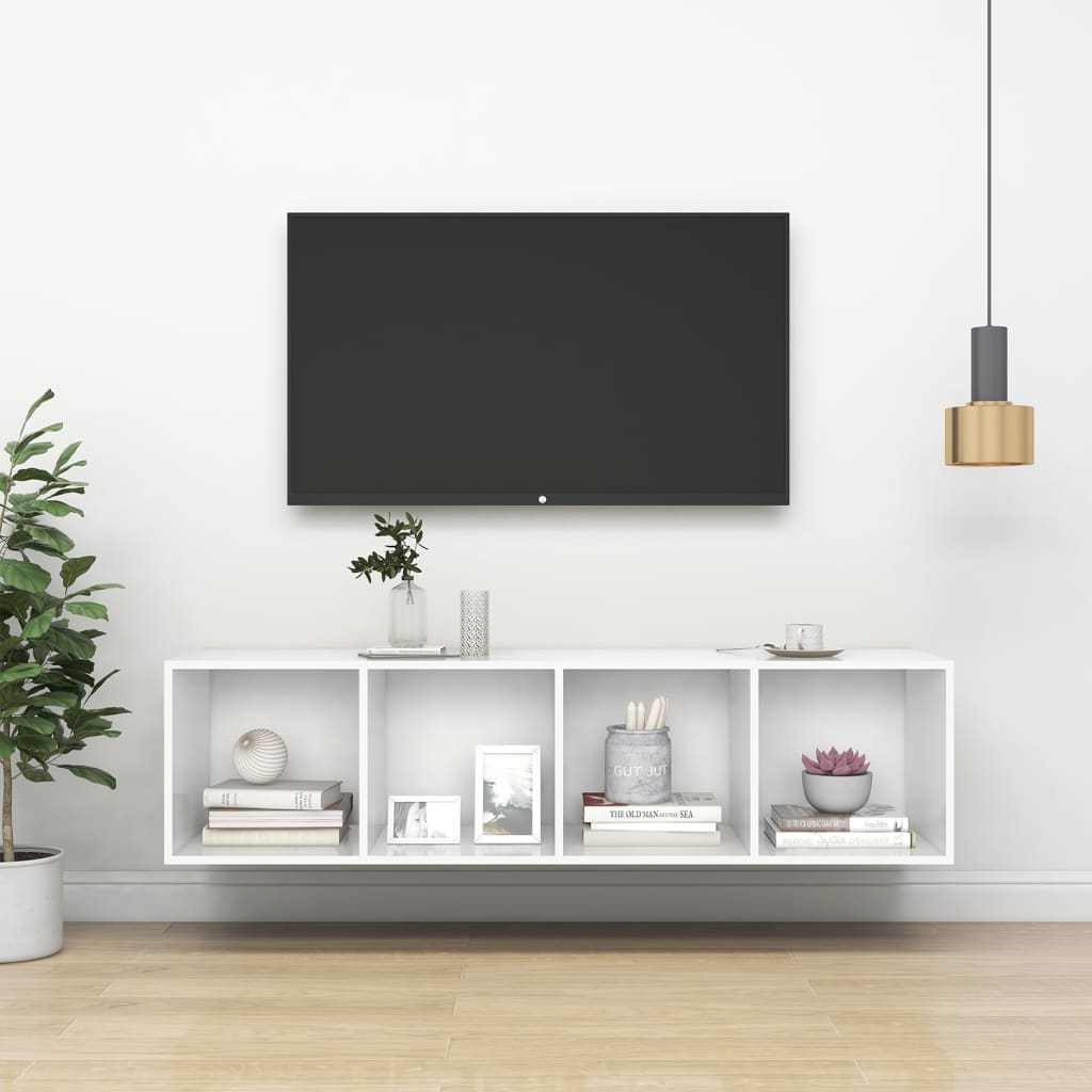 Meuble TV mural Blanc 37x37x142,5 cm Bois d’ingénierie - XIOS