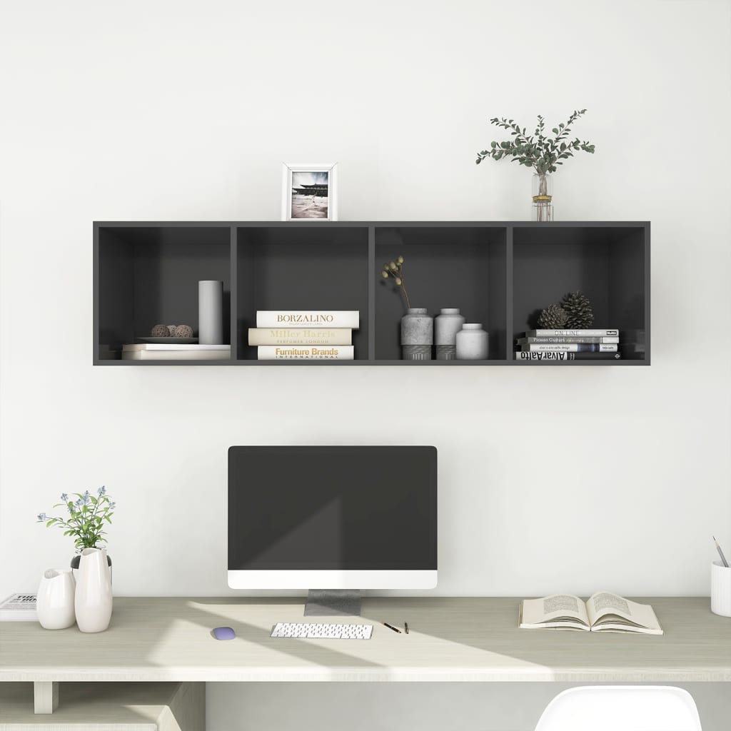 Meuble TV mural Gris 37x37x142,5 cm Bois d’ingénierie Meubles TV vidaXL   