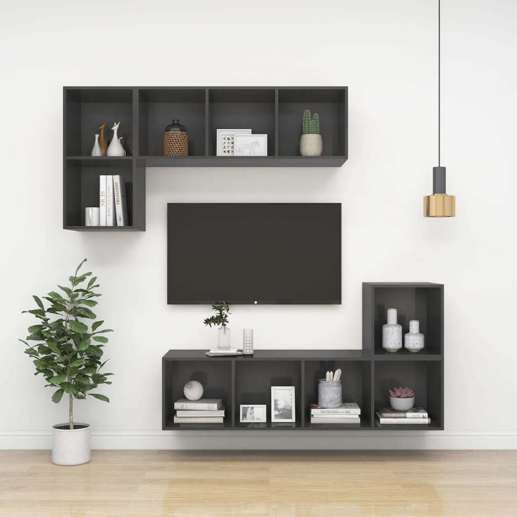 Meuble TV mural Gris 37x37x142,5 cm Bois d’ingénierie Meubles TV vidaXL   
