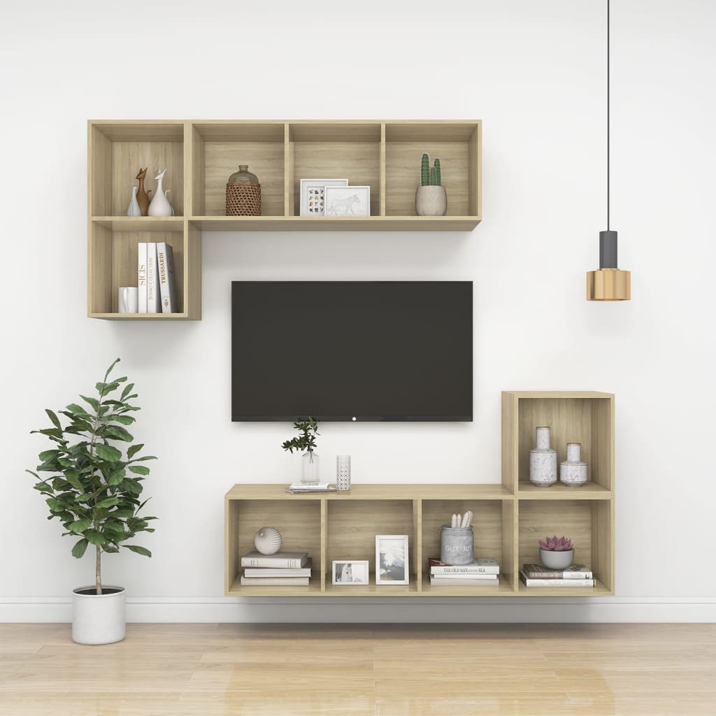 Meuble TV mural Chêne sonoma 37x37x142,5 cm Bois d’ingénierie Meubles TV vidaXL   