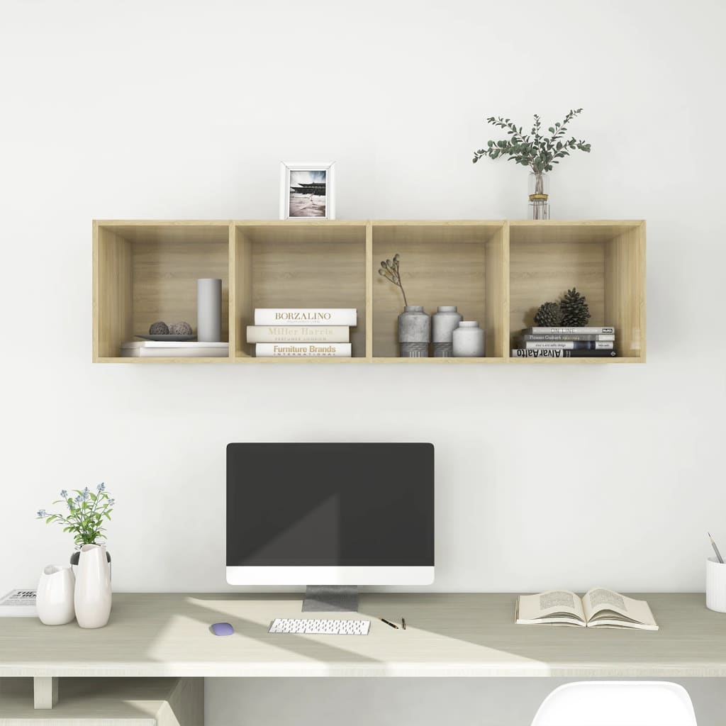Meuble TV mural Chêne sonoma 37x37x142,5 cm Bois d’ingénierie Meubles TV vidaXL   