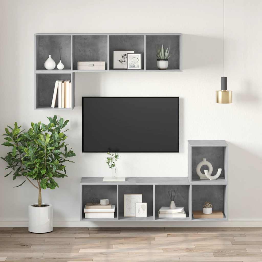 Meuble TV mural Gris béton 37x37x142,5 cm Bois d’ingénierie - XIOS