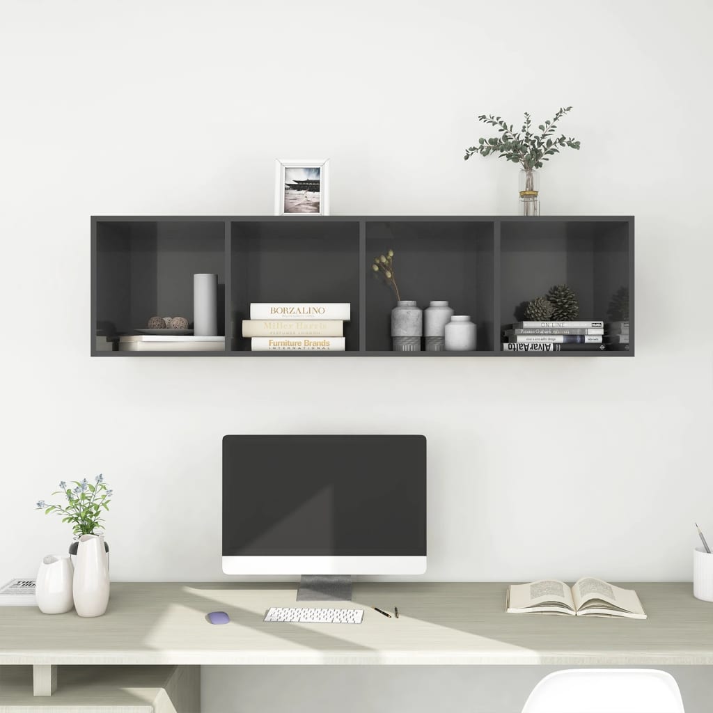 Meuble TV mural Gris brillant 37x37x142,5 cm Bois d’ingénierie Meubles TV vidaXL   