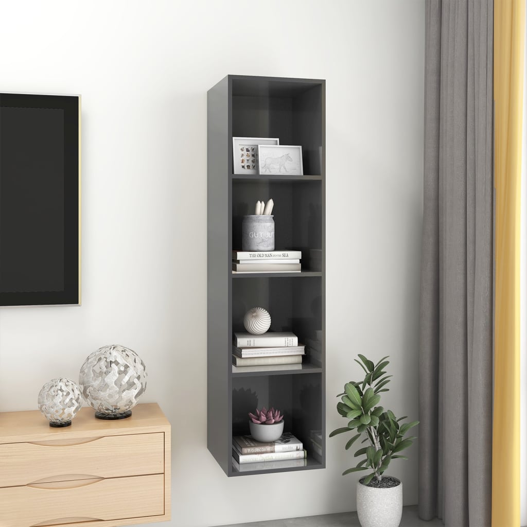 Meuble TV mural Gris brillant 37x37x142,5 cm Bois d’ingénierie Meubles TV vidaXL   
