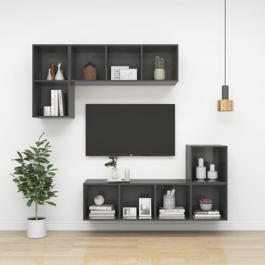 Meuble TV mural Gris brillant 37x37x142,5 cm Bois d’ingénierie Meubles TV vidaXL   