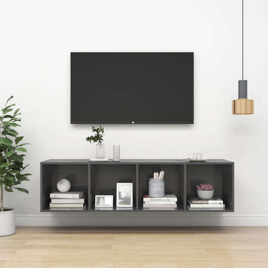 Meuble TV mural Gris brillant 37x37x142,5 cm Bois d’ingénierie Meubles TV vidaXL   