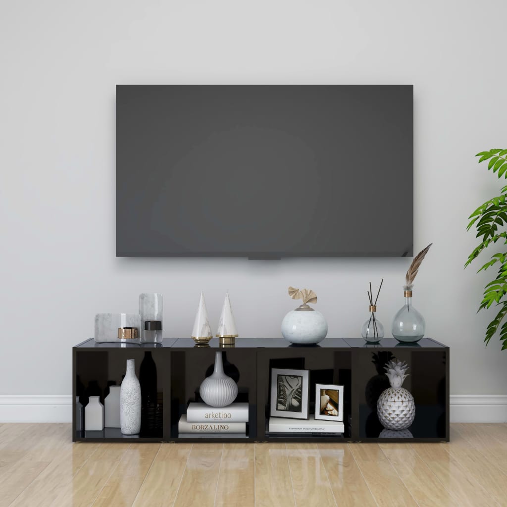 Meubles TV 4 pcs noir brillant 37x35x37 cm bois d’ingénierie - XIOS