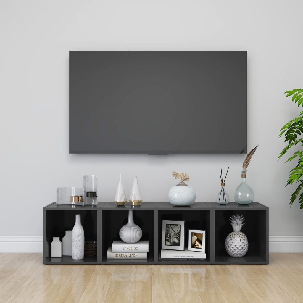 Meubles TV 4 pcs gris brillant 37x35x37 cm bois d’ingénierie - XIOS
