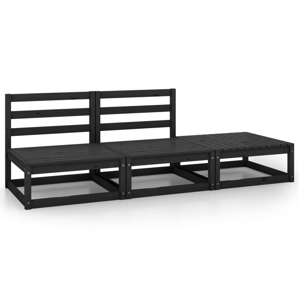 Salon de jardin 3 pcs noir bois de pin massif Éléments pour canapés modulables de jardin vidaXL