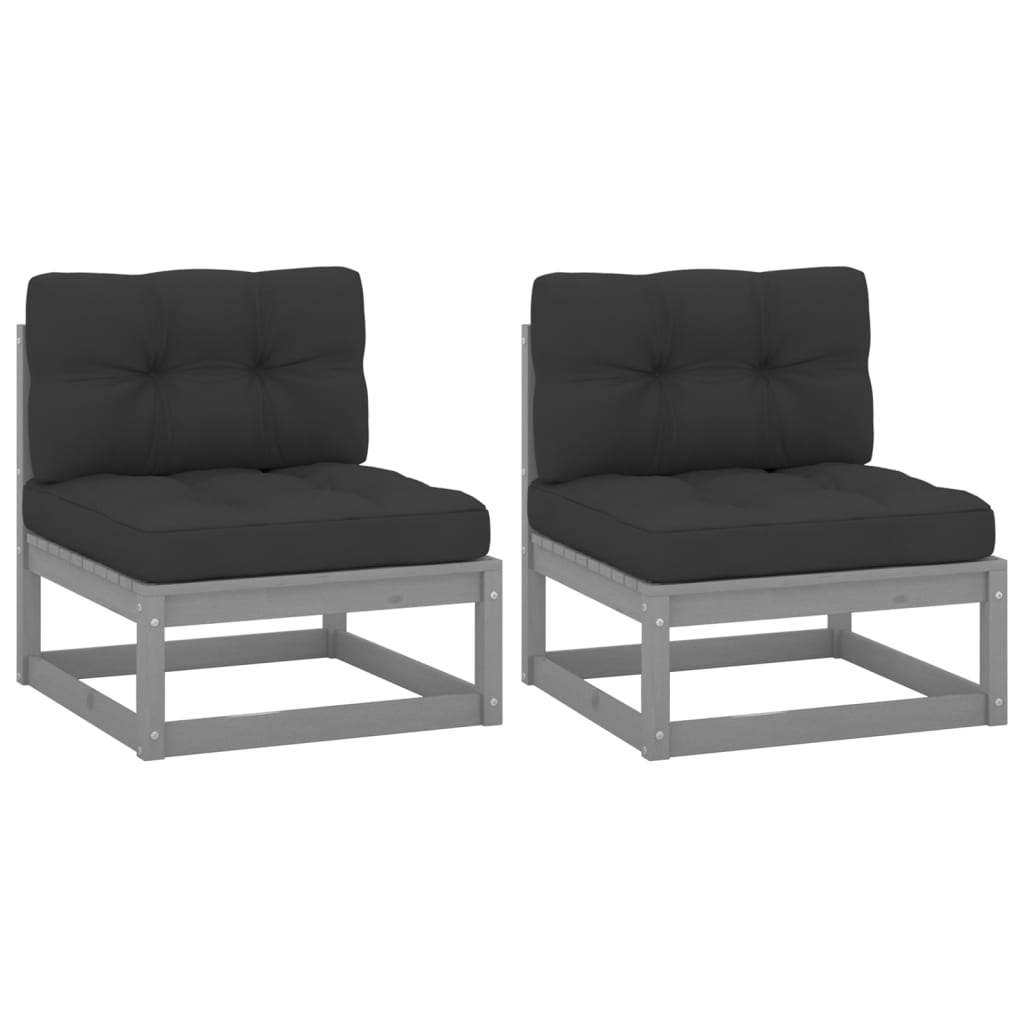 Canapés centraux de jardin coussins2pcs Gris Bois de pin massif Éléments pour canapés modulables de jardin vidaXL