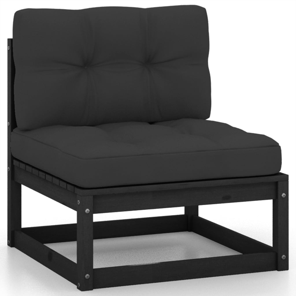 Salon de jardin 3 pcs avec coussins Noir Bois de pin massif Éléments pour canapés modulables de jardin vidaXL