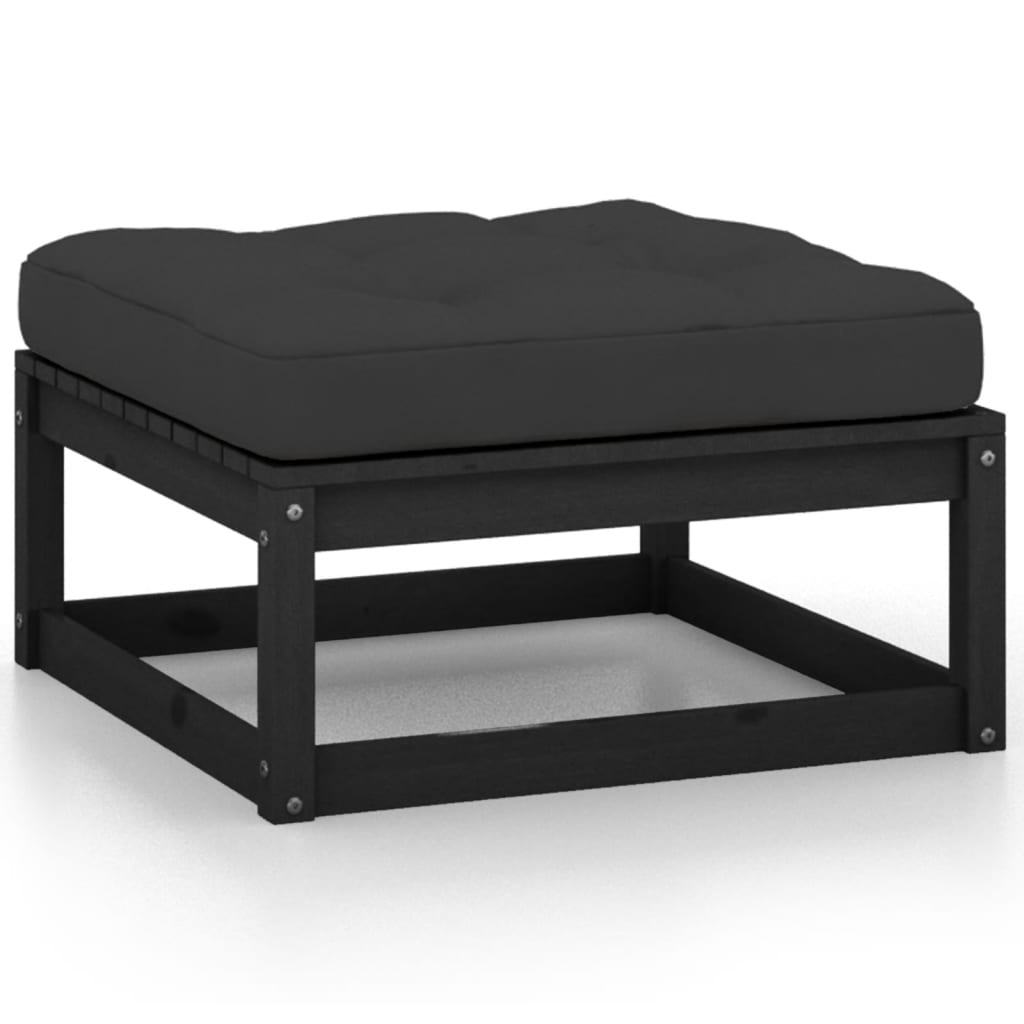 Salon de jardin 3 pcs avec coussins Noir Bois de pin massif Éléments pour canapés modulables de jardin vidaXL