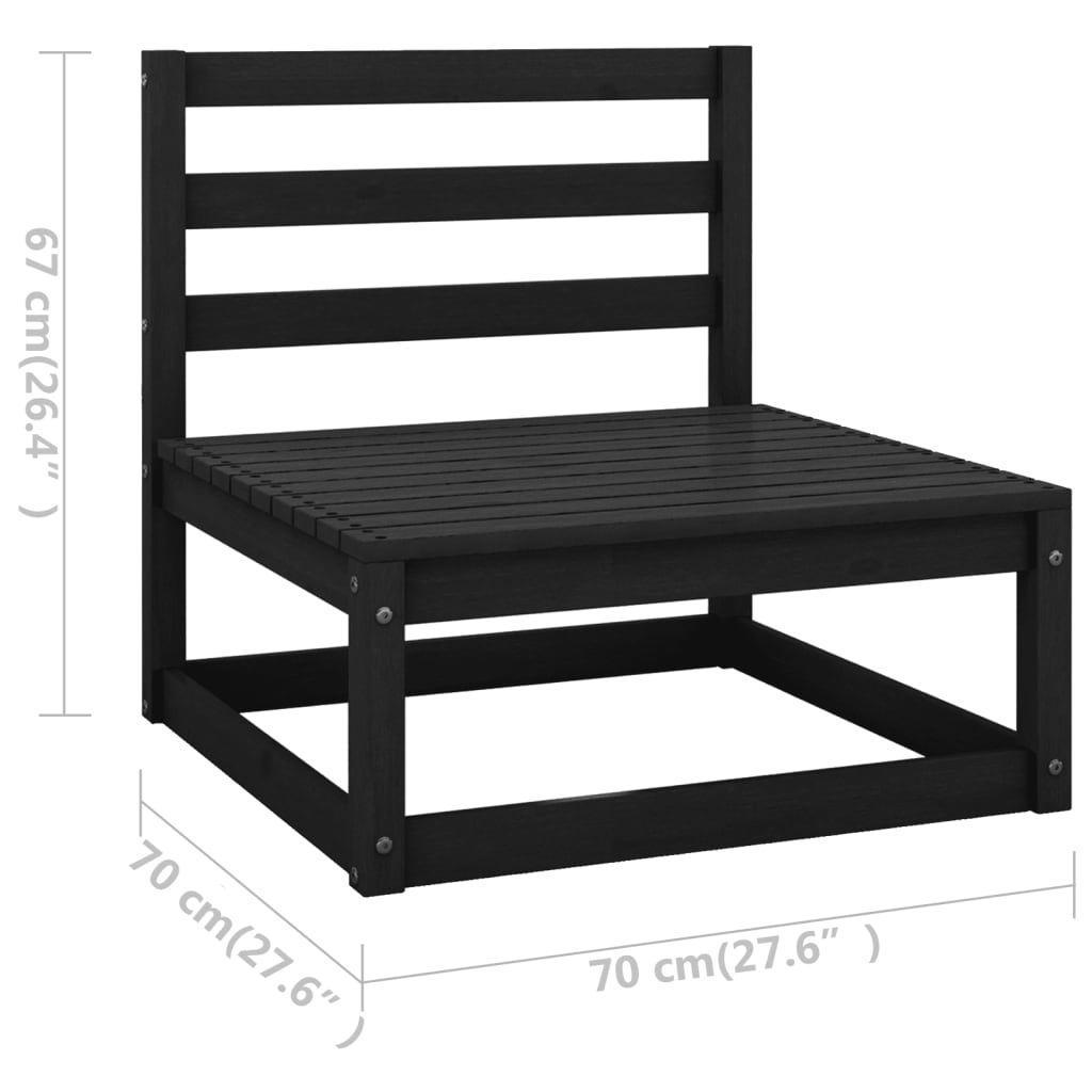 Salon de jardin 3 pcs avec coussins Noir Bois de pin massif Éléments pour canapés modulables de jardin vidaXL