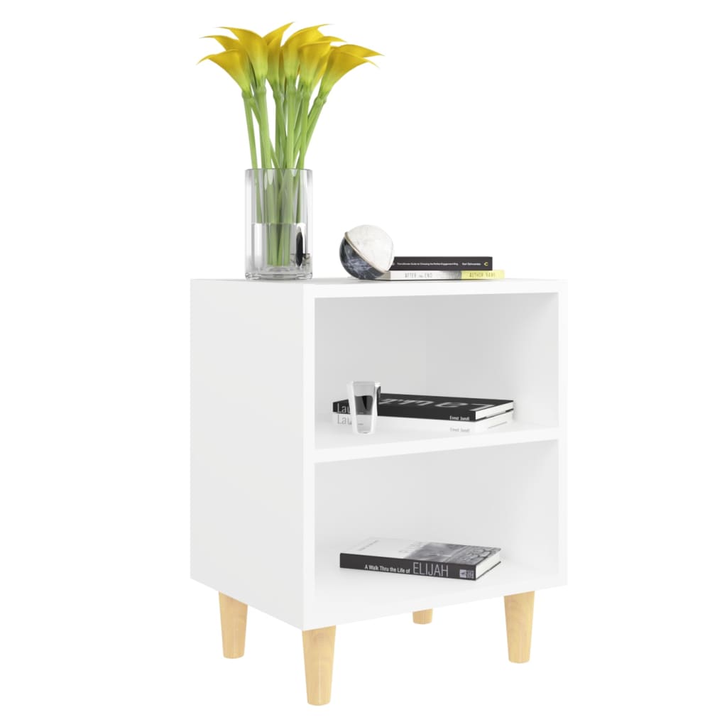 Table de chevet avec pieds en bois massif Blanc 40x30x50 cm - XIOS