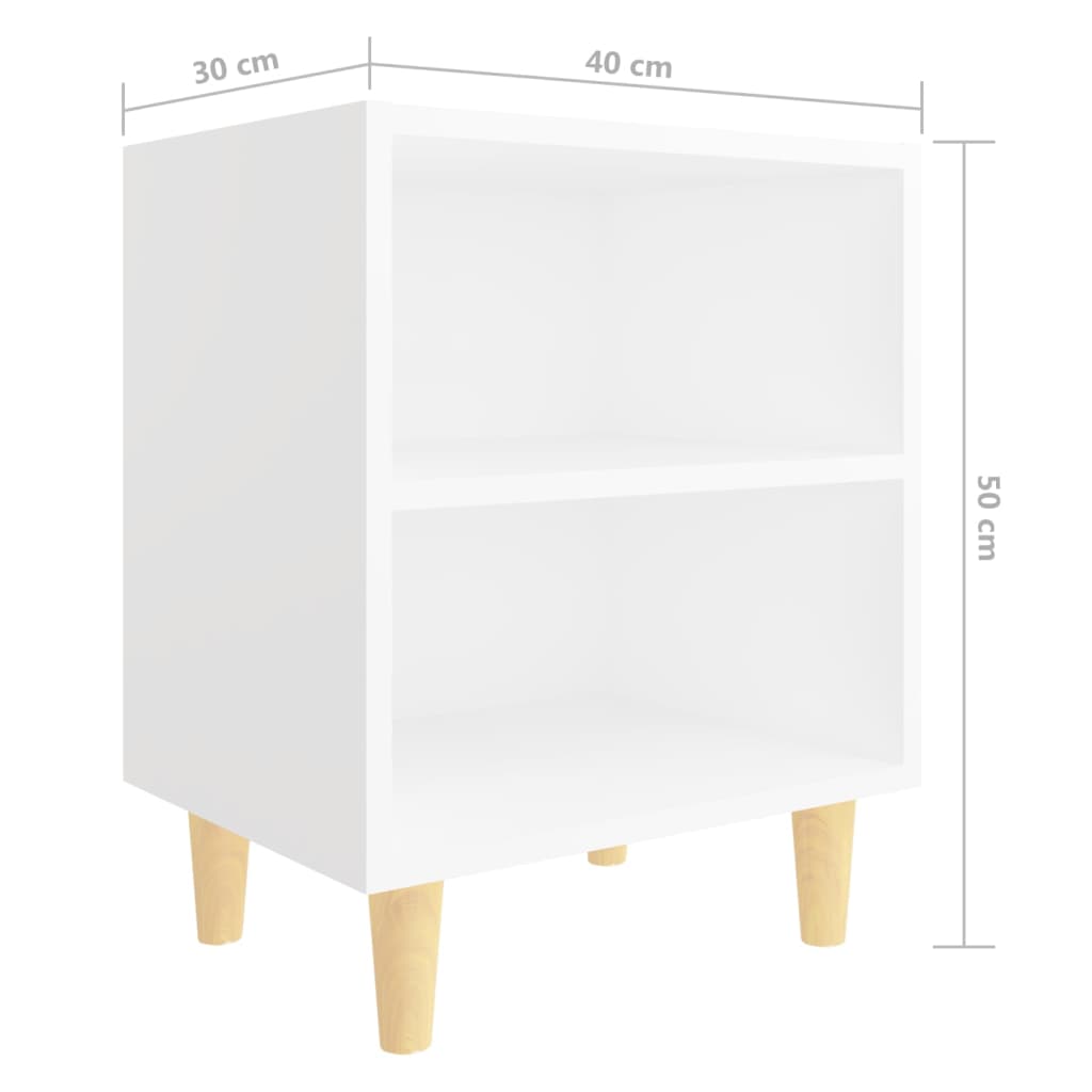 Table de chevet avec pieds en bois massif Blanc 40x30x50 cm - XIOS