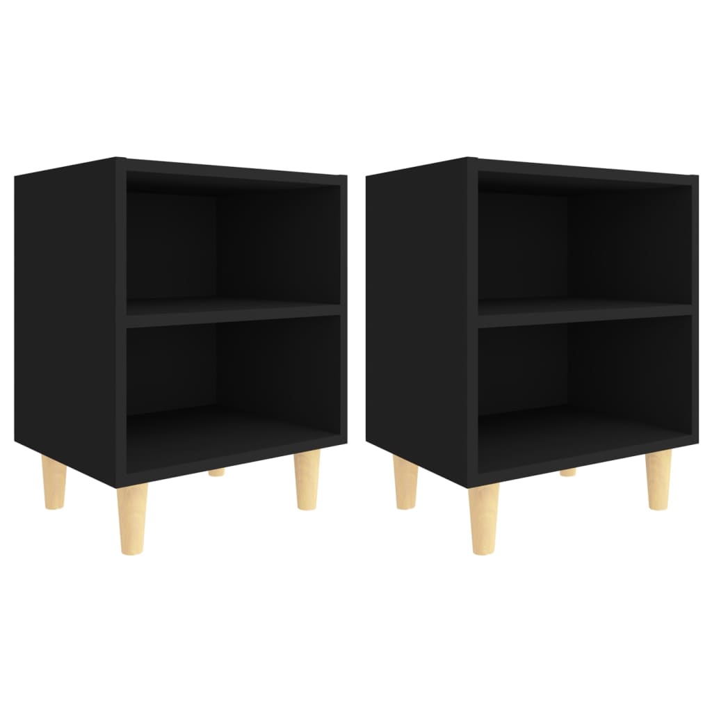 Tables de chevet avec pieds en bois 2 pcs Noir 40x30x50 cm - XIOS