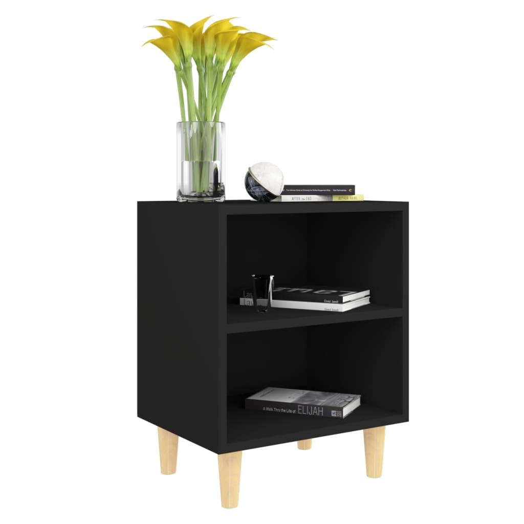 Tables de chevet avec pieds en bois 2 pcs Noir 40x30x50 cm - XIOS