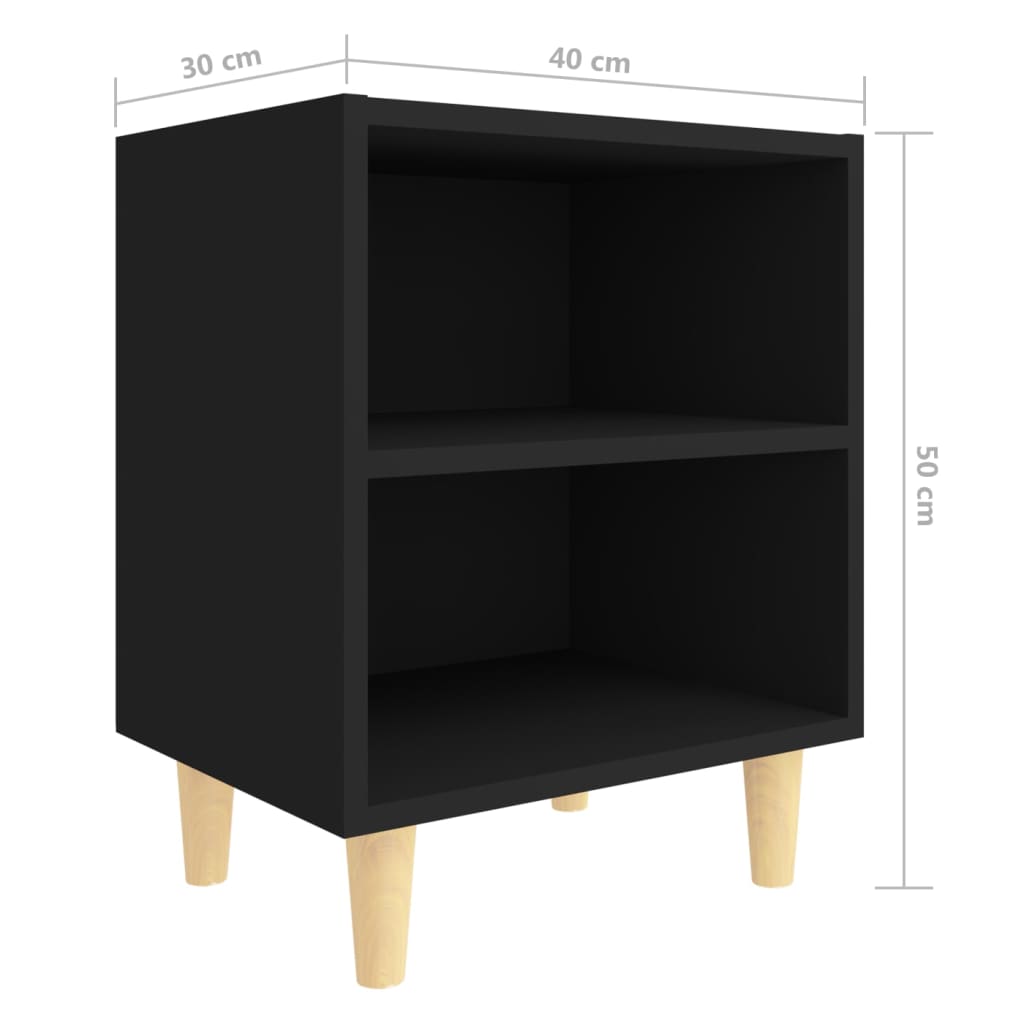 Tables de chevet avec pieds en bois 2 pcs Noir 40x30x50 cm - XIOS