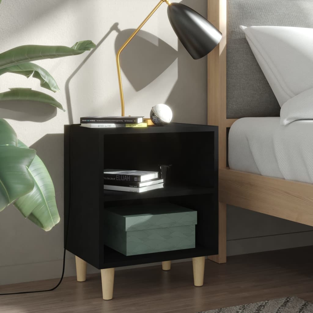 Tables de chevet avec pieds en bois 2 pcs Noir 40x30x50 cm - XIOS