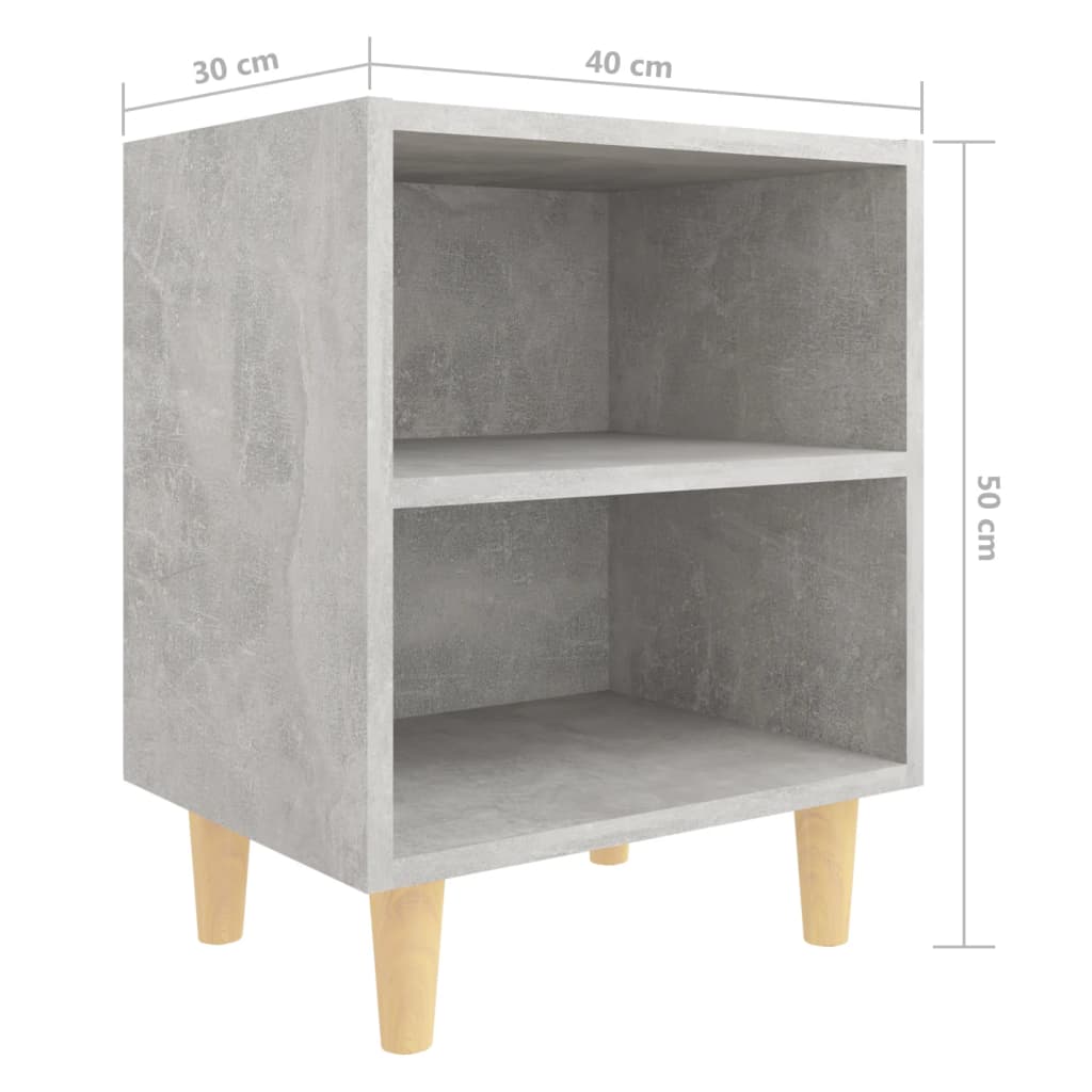 Tables de chevet avec pieds en bois 2 pcs Gris béton 40x30x50cm - XIOS