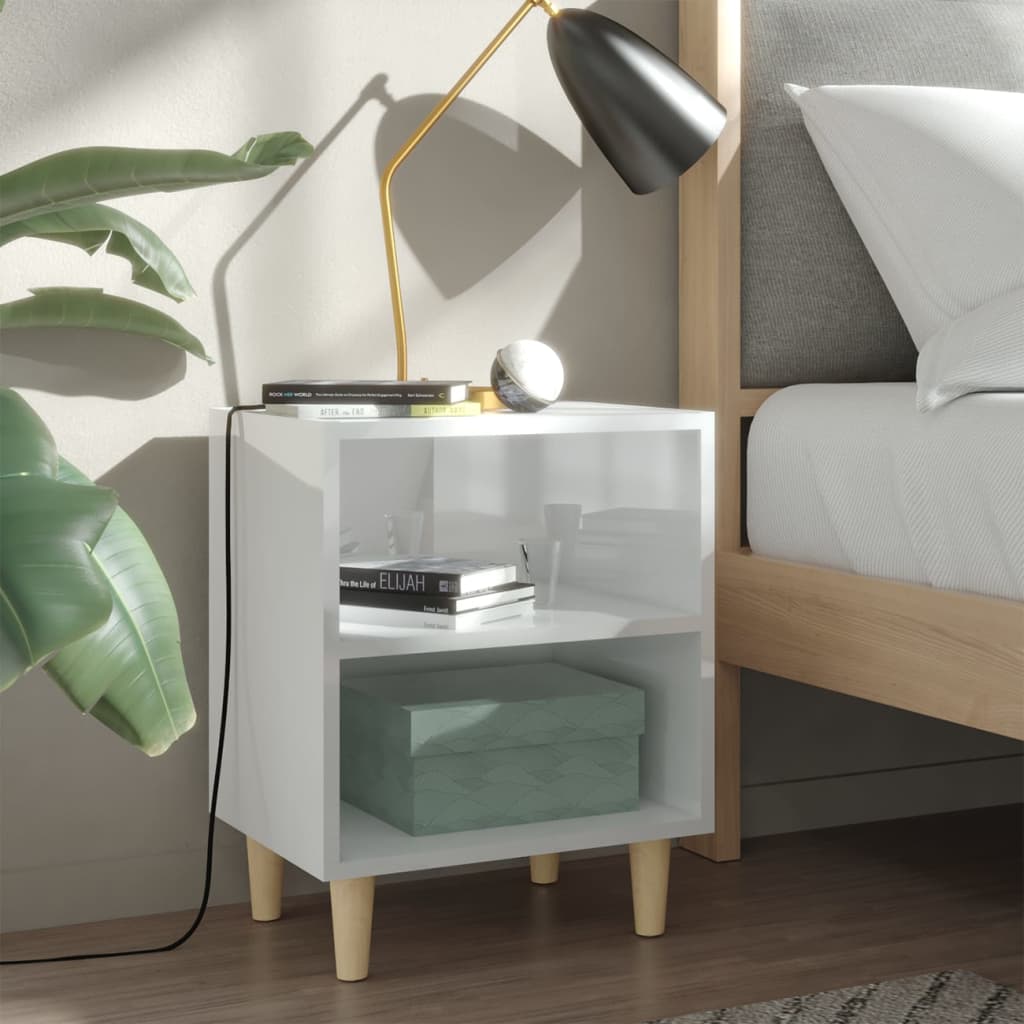 Tables de chevet pieds en bois 2 pcs Blanc brillant 40x30x50 cm - XIOS