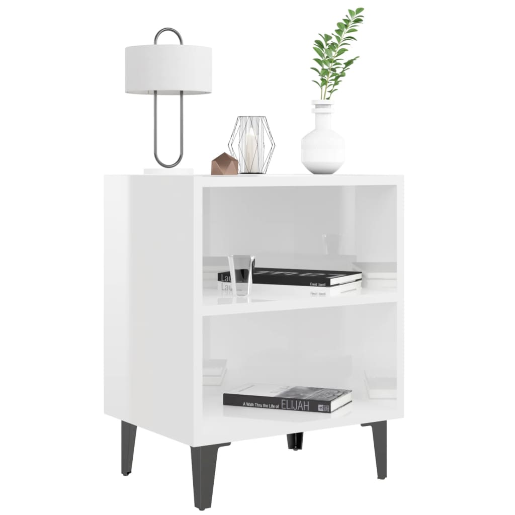 Tables de chevet pieds en métal 2 pcs blanc brillant 40x30x50cm - XIOS
