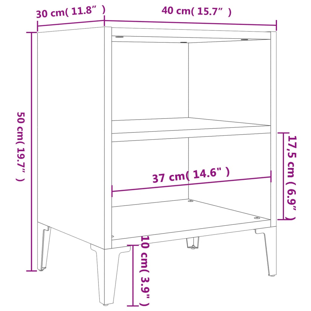 Tables de chevet pieds en métal 2 pcs blanc brillant 40x30x50cm - XIOS