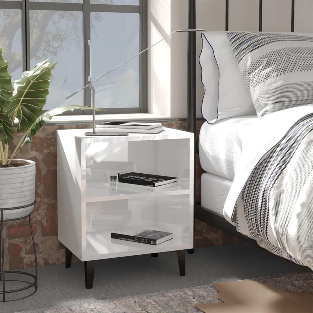 Tables de chevet pieds en métal 2 pcs blanc brillant 40x30x50cm - XIOS