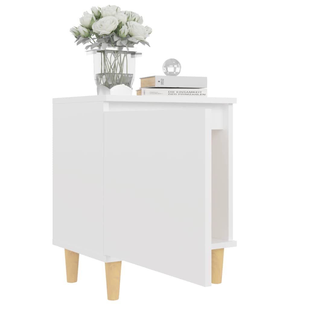 Table de chevet avec pieds en bois massif Blanc 40x30x50 cm - XIOS