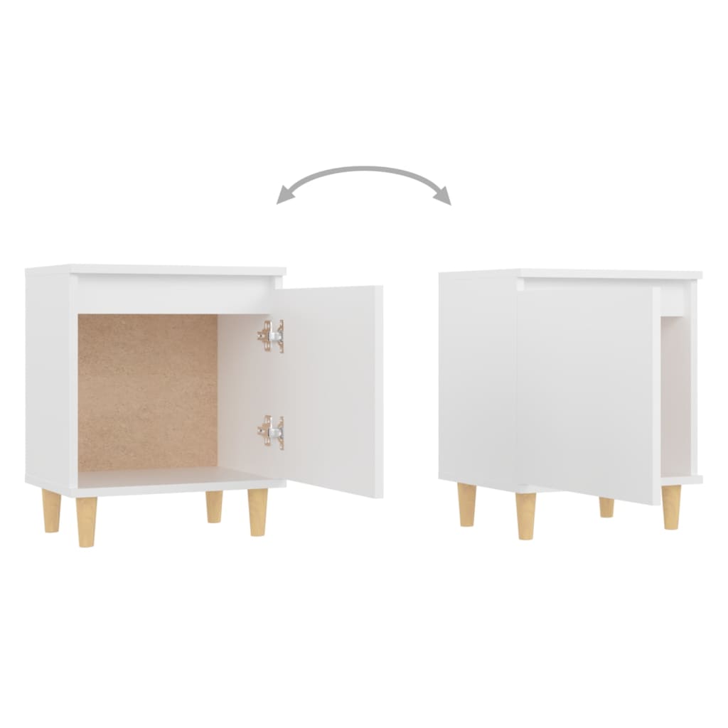 Table de chevet avec pieds en bois massif Blanc 40x30x50 cm - XIOS