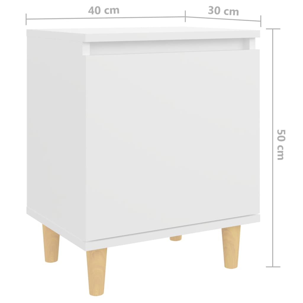 Table de chevet avec pieds en bois massif Blanc 40x30x50 cm - XIOS