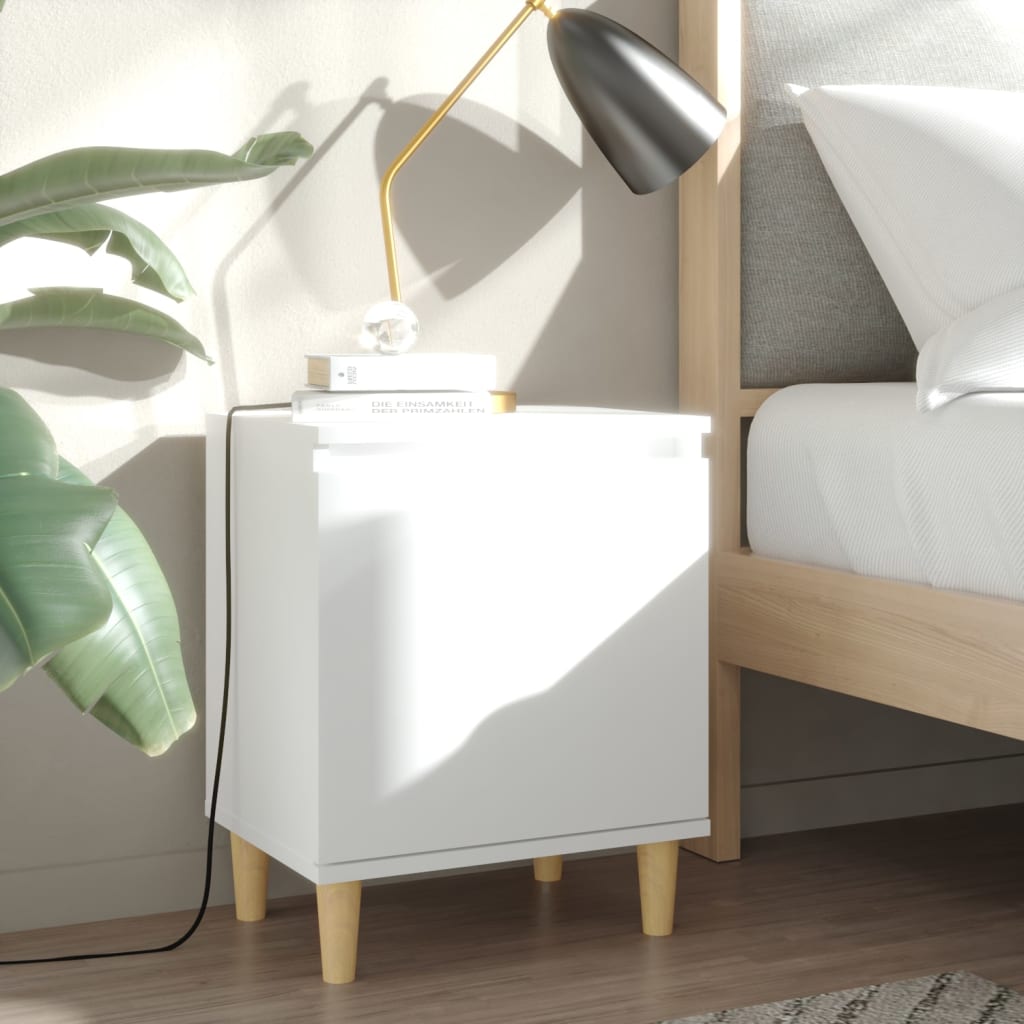 Table de chevet avec pieds en bois massif Blanc 40x30x50 cm - XIOS