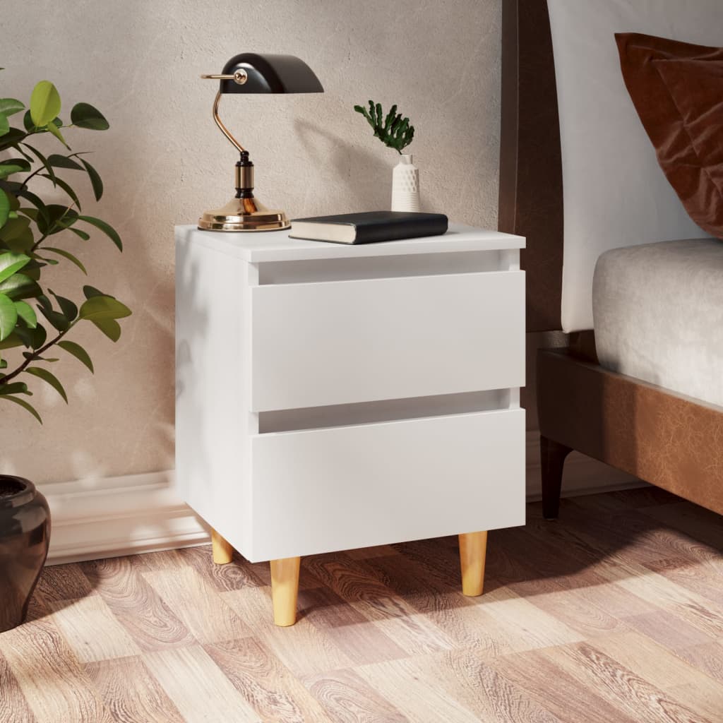 Table de chevet avec pieds en pin Blanc 40x35x50 cm - XIOS