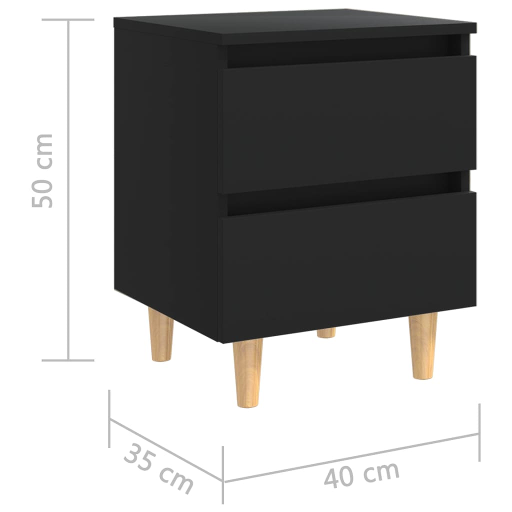 Table de chevet avec pieds en pin Noir 40x35x50 cm - XIOS