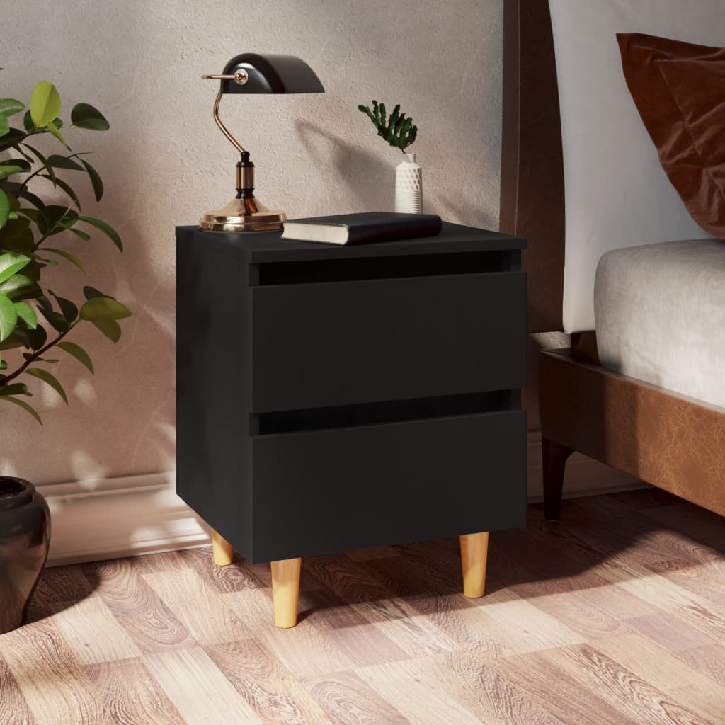 Table de chevet avec pieds en pin Noir 40x35x50 cm - XIOS