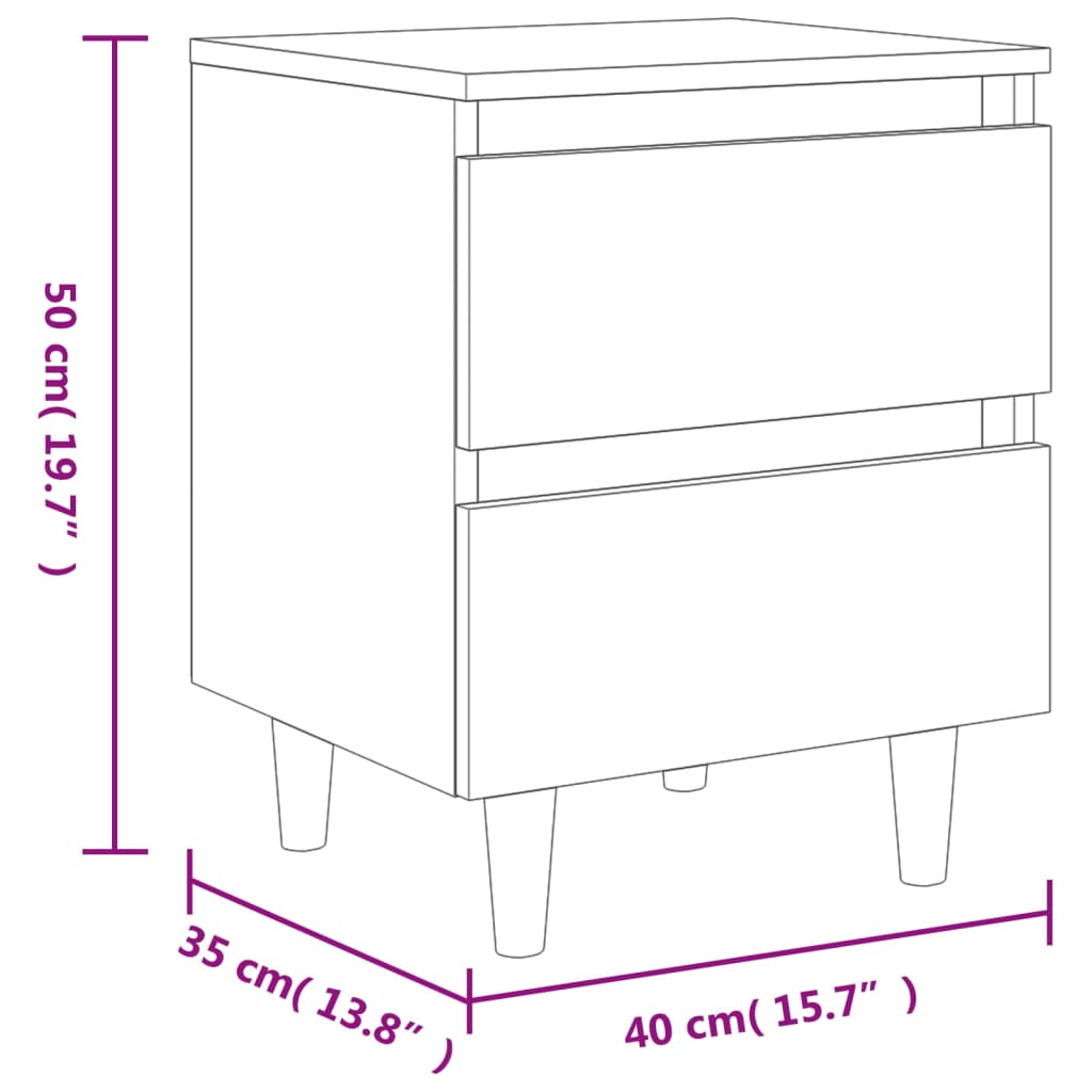 Tables de chevet pieds en pin 2 pcs gris béton 40x35x50 cm - XIOS