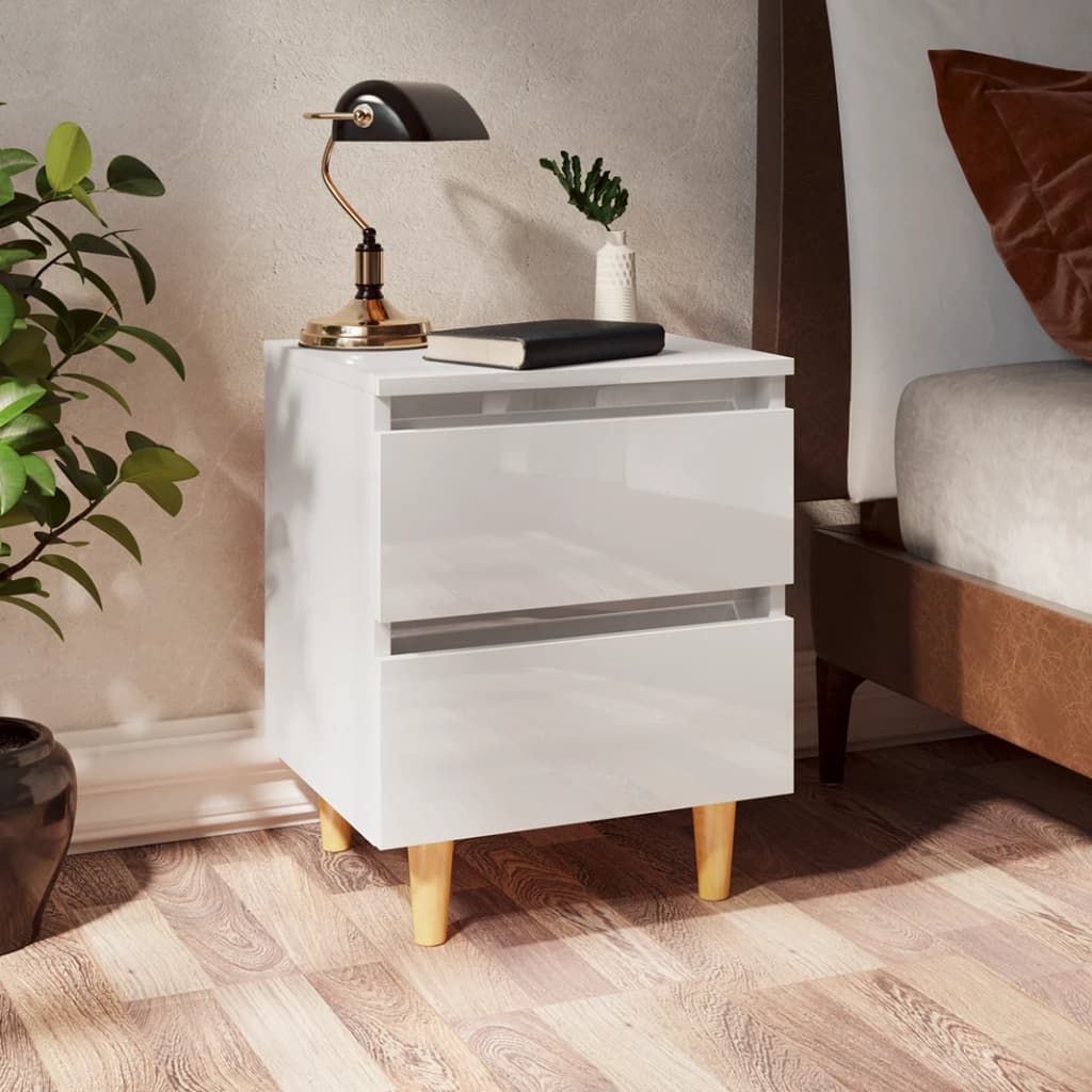 Tables de chevet pieds en pin 2 pcs blanc brillant 40x35x50 cm - XIOS