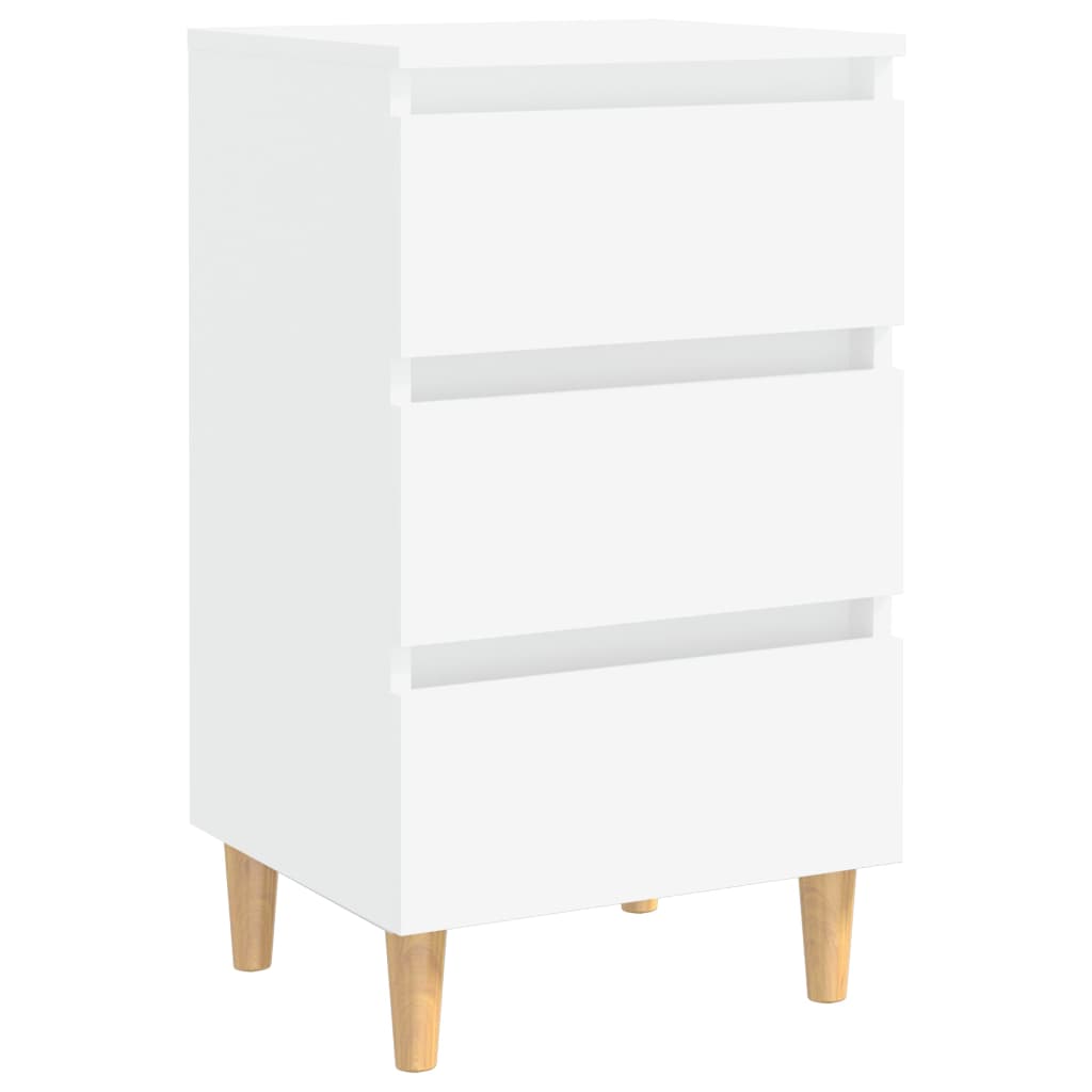 Table de chevet avec pieds en bois solide Blanc 40x35x69 cm - XIOS