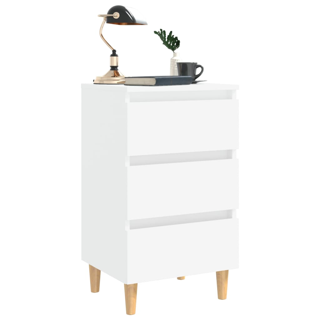 Table de chevet avec pieds en bois solide Blanc 40x35x69 cm - XIOS