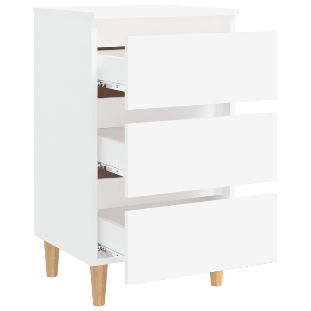 Table de chevet avec pieds en bois solide Blanc 40x35x69 cm - XIOS