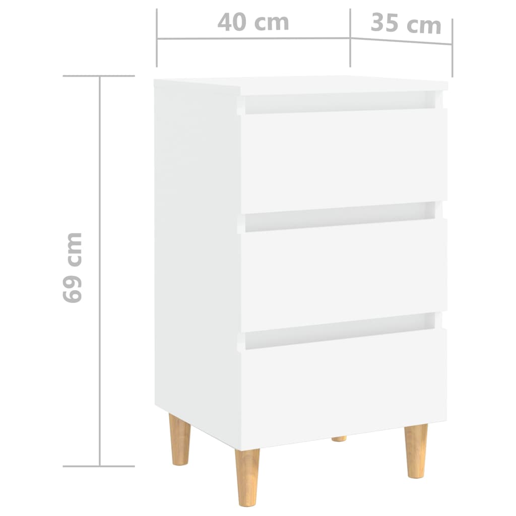 Table de chevet avec pieds en bois solide Blanc 40x35x69 cm - XIOS