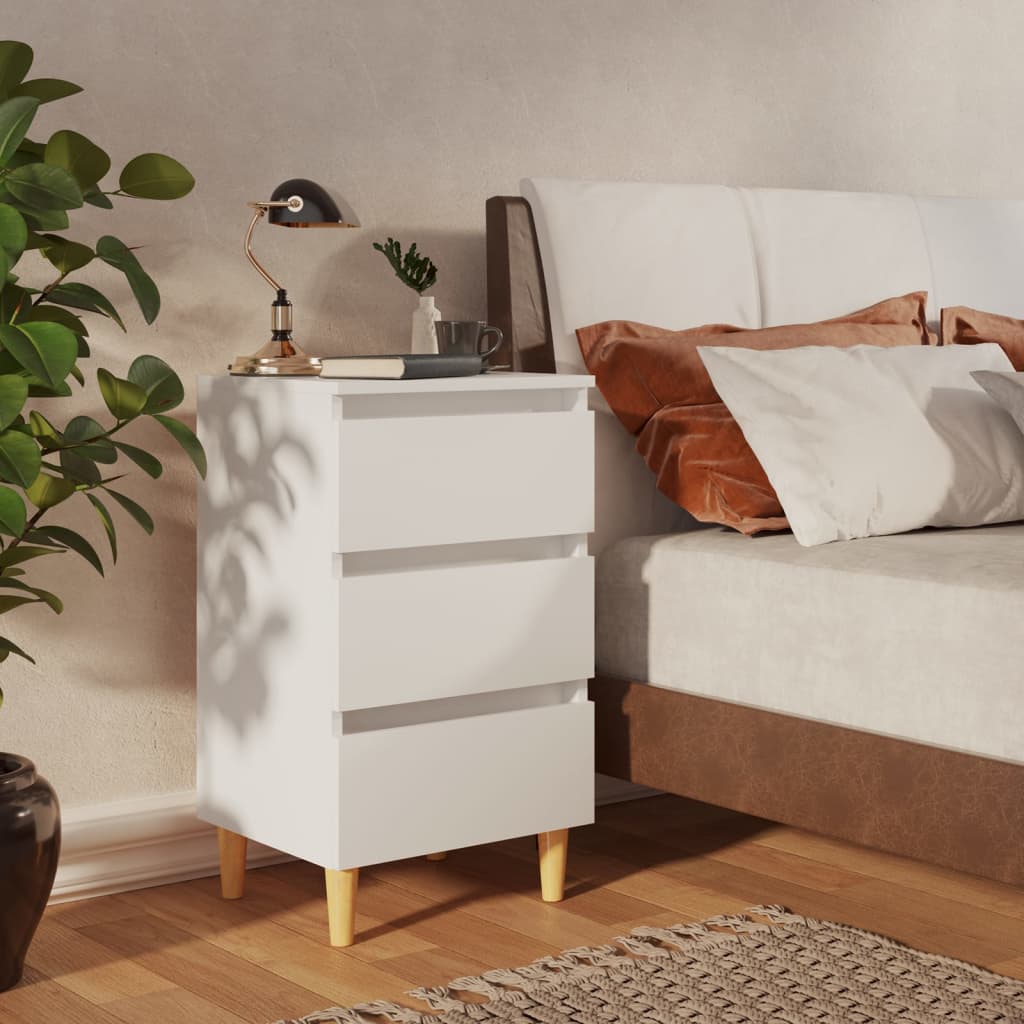 Table de chevet avec pieds en bois solide Blanc 40x35x69 cm - XIOS