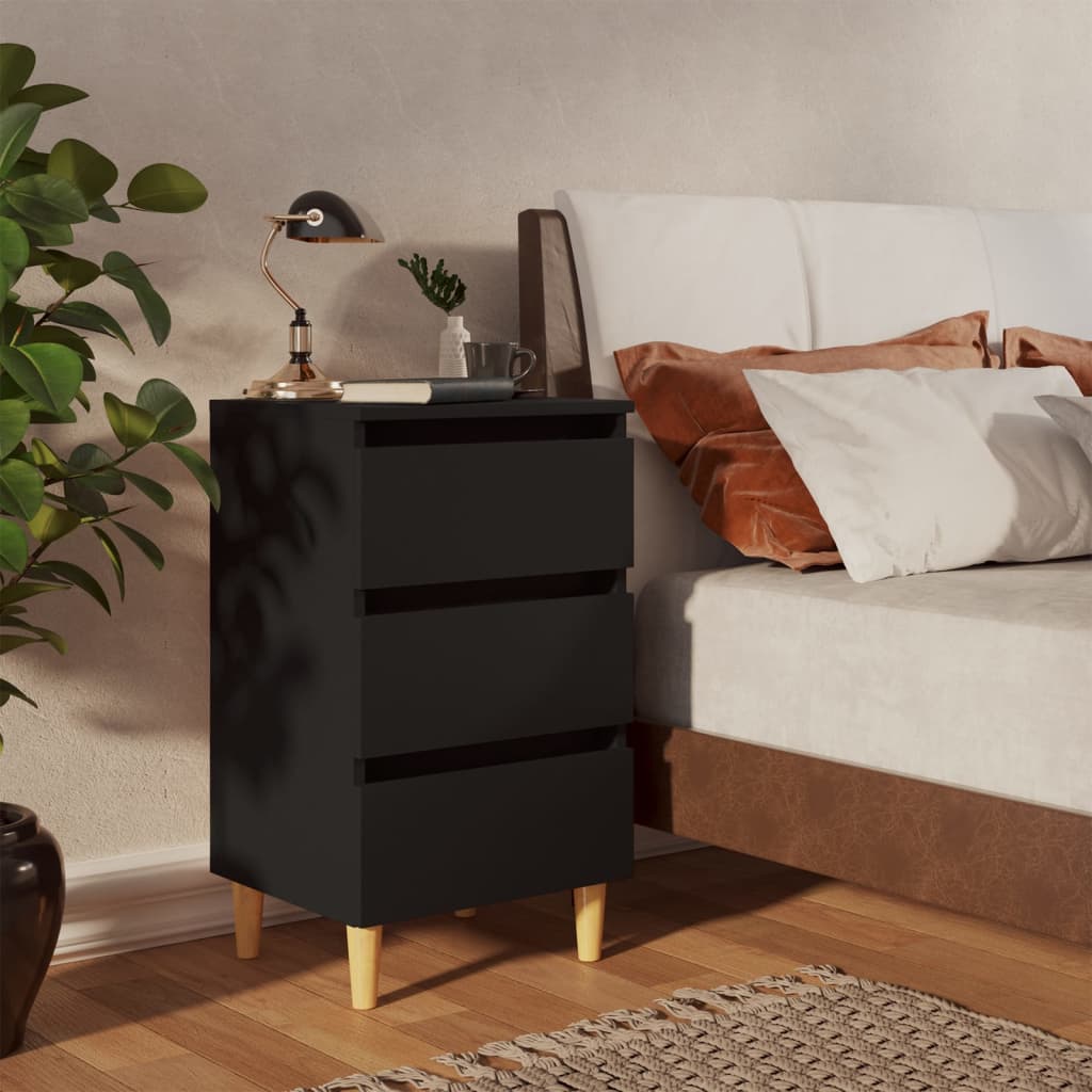 Table de chevet avec pieds en bois noir 40x35x69 cm - XIOS