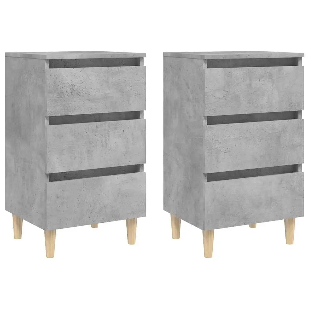 Tables de chevet avec pieds en bois 2 pcs gris béton 40x35x69cm - XIOS